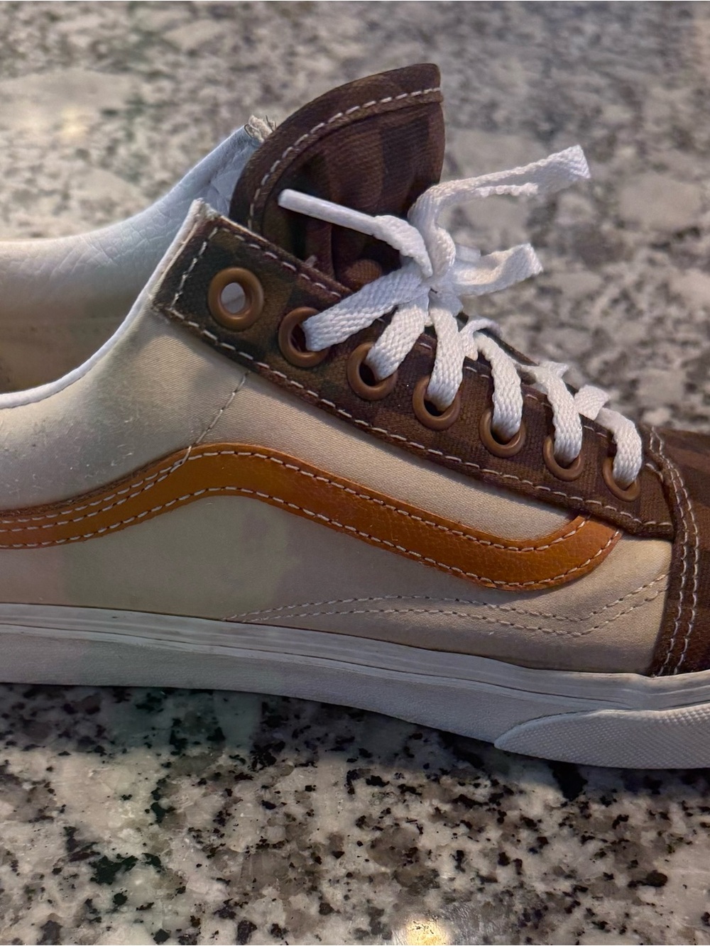 Unisex Vans Brown Checkerboard Sneakers with Tan Stripe - Picture 8 of 10